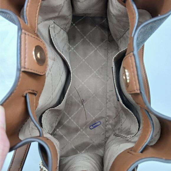 Michael Kors Large Mina Signature Logo Chain Shoulder Bag Handbag Teacher Brown - Picture 6 of 11